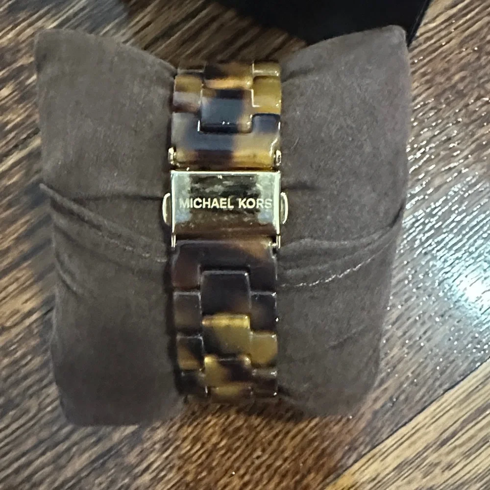 Michael Kors Gold and Tortoiseshell Brown Crystal Accent Watch